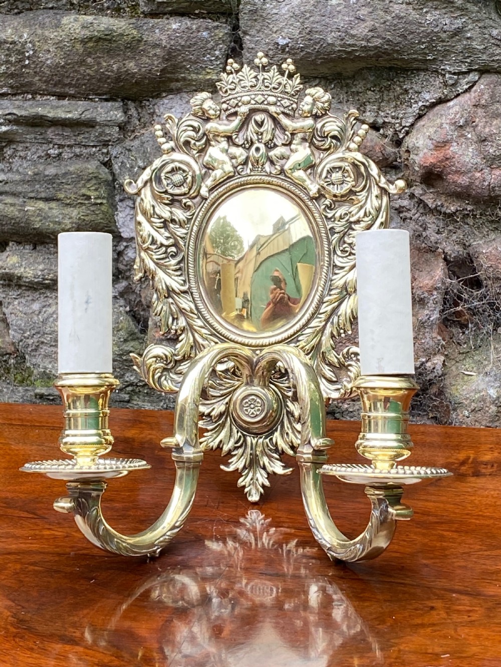 C19th brass twin armed wall light  View IV