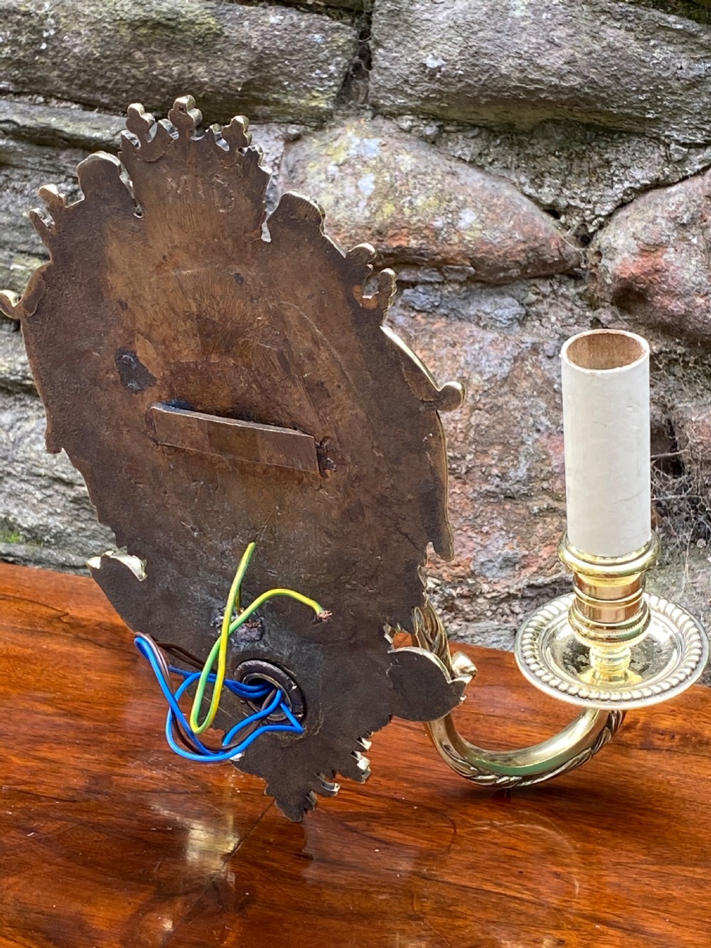 C19th brass twin armed wall light  View V