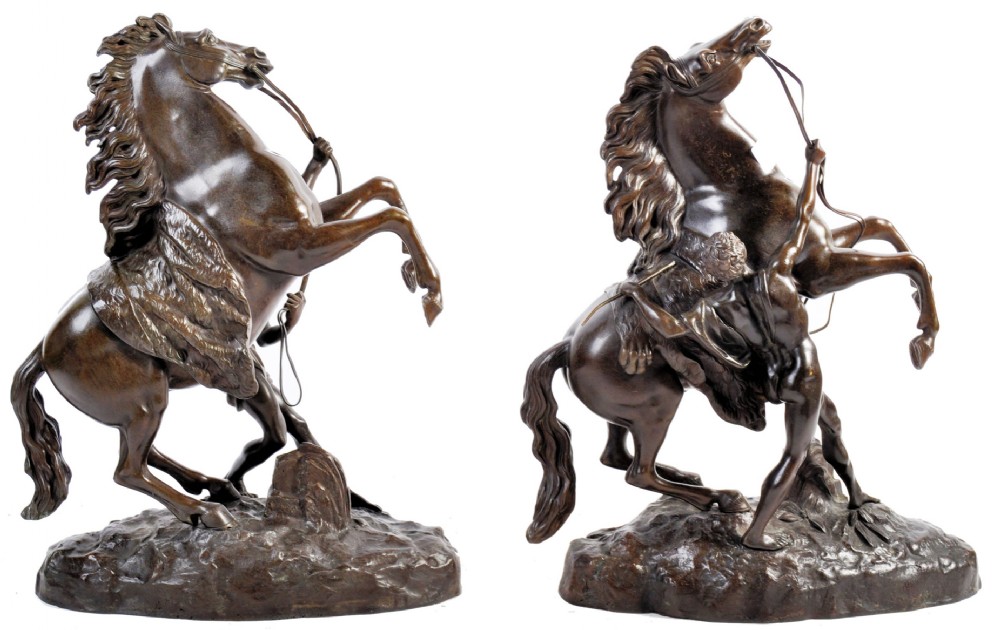 Pair of Bronze horse Tamers of Marly-le-Rio after  Guillaume Coustou The elder (1677-1746 ) 