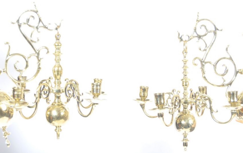 C19th pair of wall lights holding small Dutch chandeliers, in the C17th style.