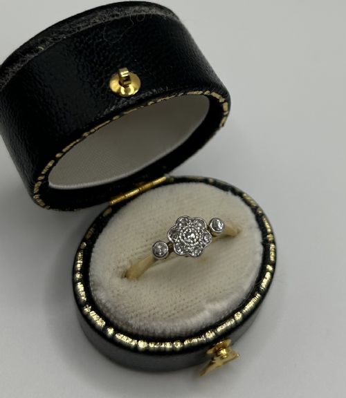Art Deco Diamond Flower Head Ring 18ct gold and Platinum 