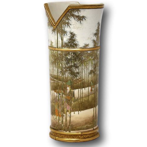Japanese Satsuma Bamboo Sleeve Vase | Hasegawa