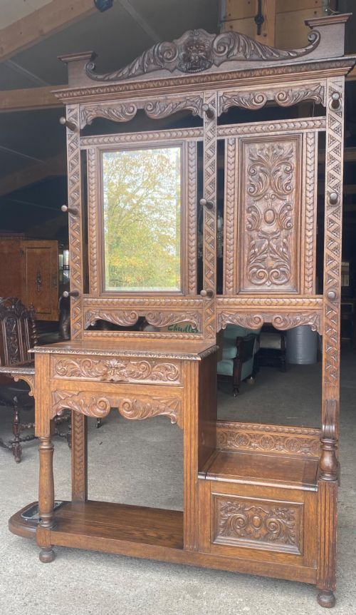 Outstanding Carved Oak Hall Stand