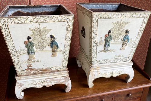 Pair of Painted Planters in Japanese Style