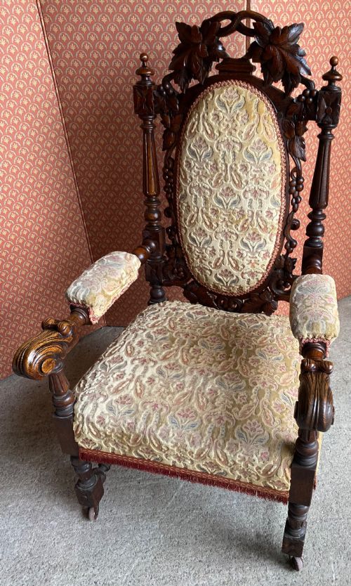 19th Century Baronial Carved Oak Armchair
