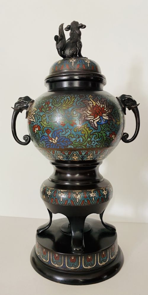 Chinese Bronze and Cloisonné 19th Century Koro and Cover