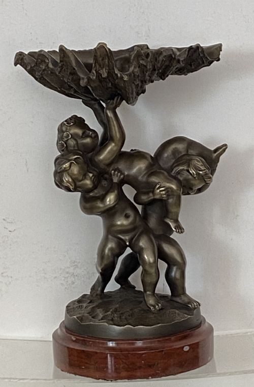 Bronze Cherubs Holding Shell. Circa 1900