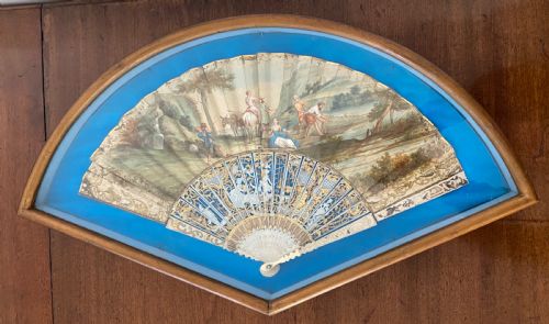 Continental Hand Painted and Framed Fan. Late 18th Century.