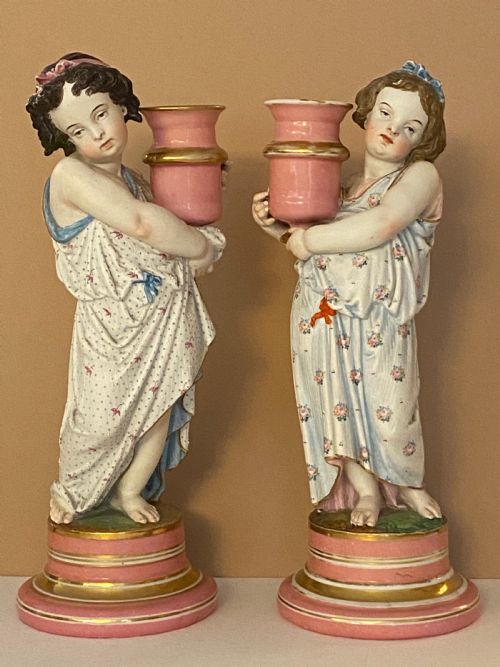 Pair 19th Century Porcelain Candlesticks
