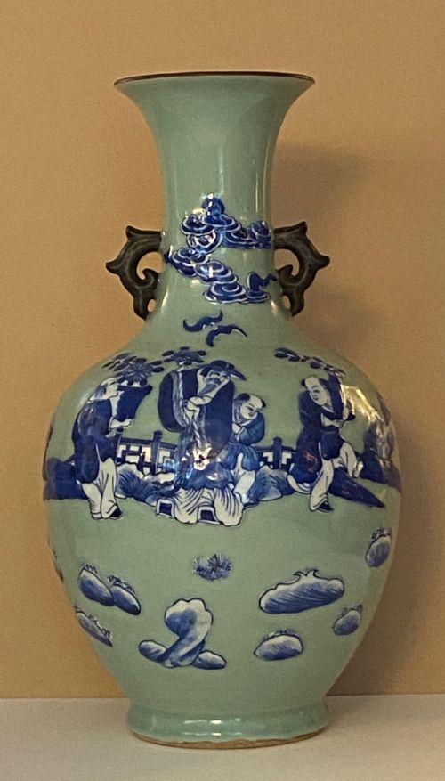Chinese Export Celadon Ground Baluster Vase