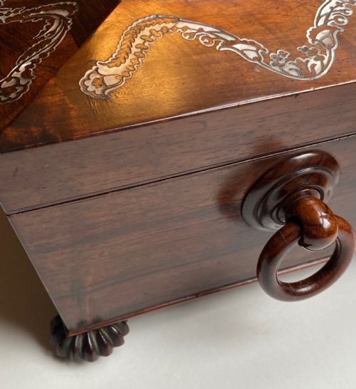 REGENCY SILK LINED WORKBOX OF ROSEWOOD AND INLAID MOTHER OF PEARL - ADDITIONAL PHOTO 11