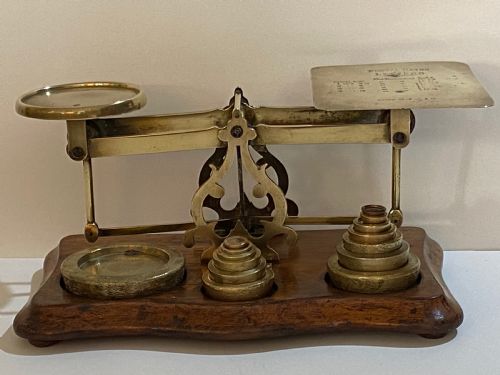 Brass and Mahogany Letter Scales of Large Size,with Weights.