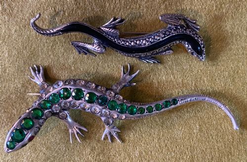 Pair of Silver Lizard  Brooches