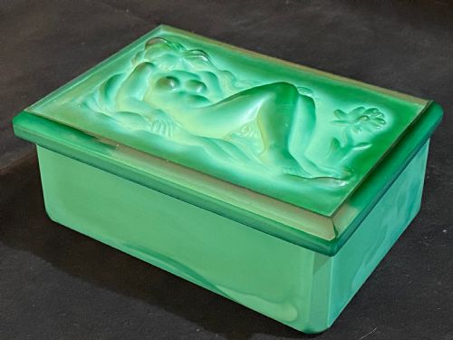 Art Deco Malachite Glass Box and Cover by Heinrich Hoffman