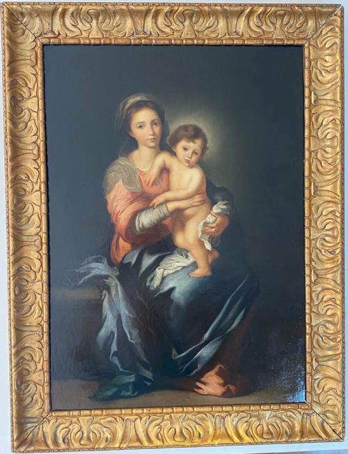 fig 1. Italian 19th Century Oil on Canvas of Madonna col Bambino
