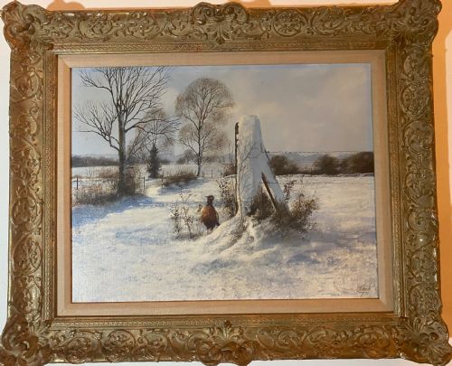 Oil on Canvas. Clive Madgwick "A Pheasant in Snow". 1960