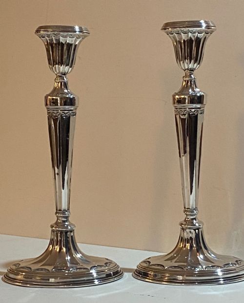 Pair of Silver Plated Candlesticks, 19th Century.
