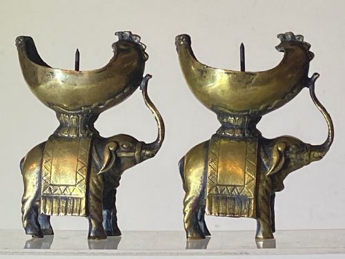Pair of 19th Century Bronze Elephant Candle Holders