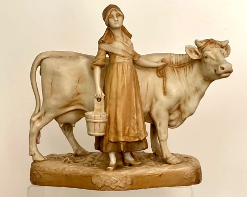 Royal Dux Cow with the Milkmaid