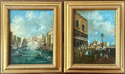 Pair of Grand Tour Oils on Canvas Depicting Venetian Scenes