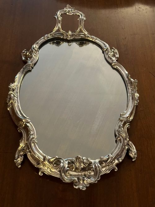ORNATE SILVER PLATED TRAY WITH MIRROR - ADDITIONAL PHOTO 1