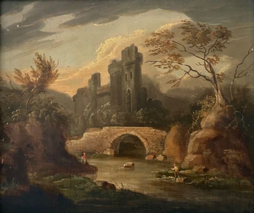 fig 1. English School Oil on Panel of River Scene