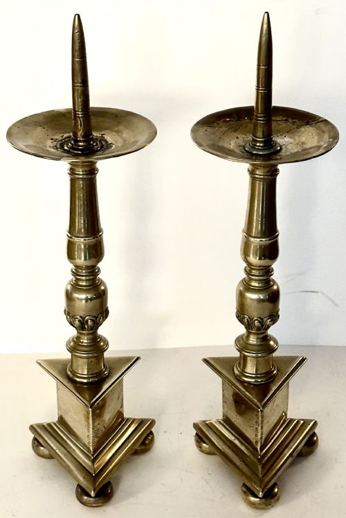 Pair of Brass Prickett Candlesticks