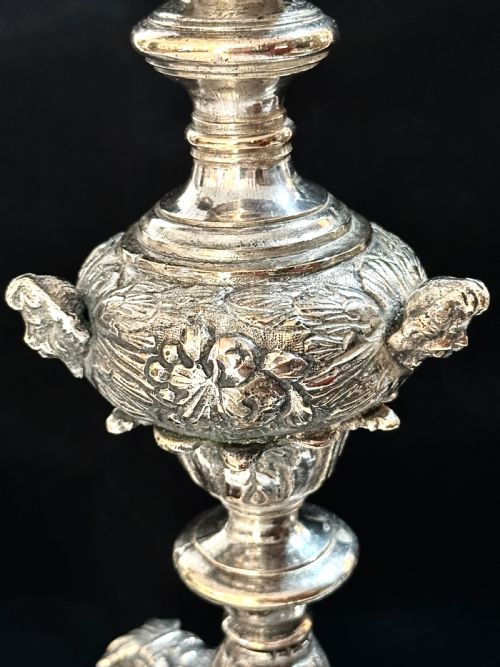ANTIQUE FRENCH SILVER PLATED ALTAR CANDLESTICKS - ADDITIONAL PHOTO 5