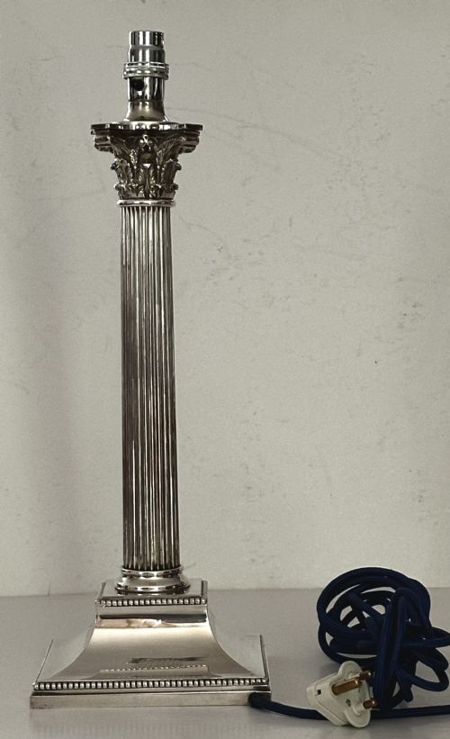 Silver Plated Column Table Lamp