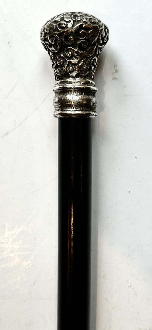 Ebony Walking Cane with Sliver Pommel