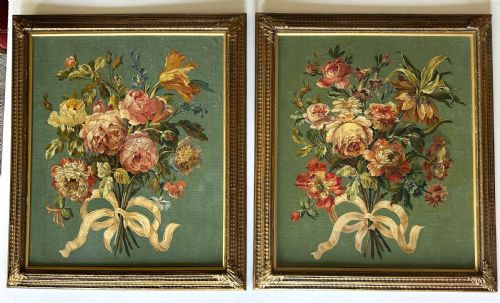 PAIR OF FRENCH STILL LIFE OILS ON CANVAS
