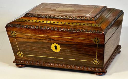 REGENCY ROSEWOOD AND BRASS INLAID WORKBOX