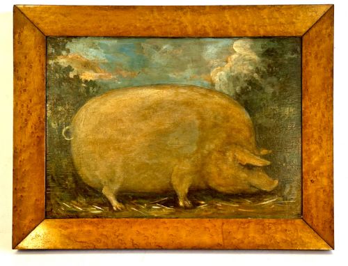 Oil of Prize Pig on Oak Panel