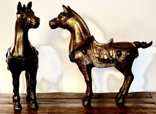 PAIR OF LARGE CHINESE BRONZE HORSES - ADDITIONAL PHOTO 1