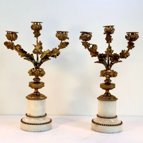Pair of French Candelabra in Marble and Gilt Metal