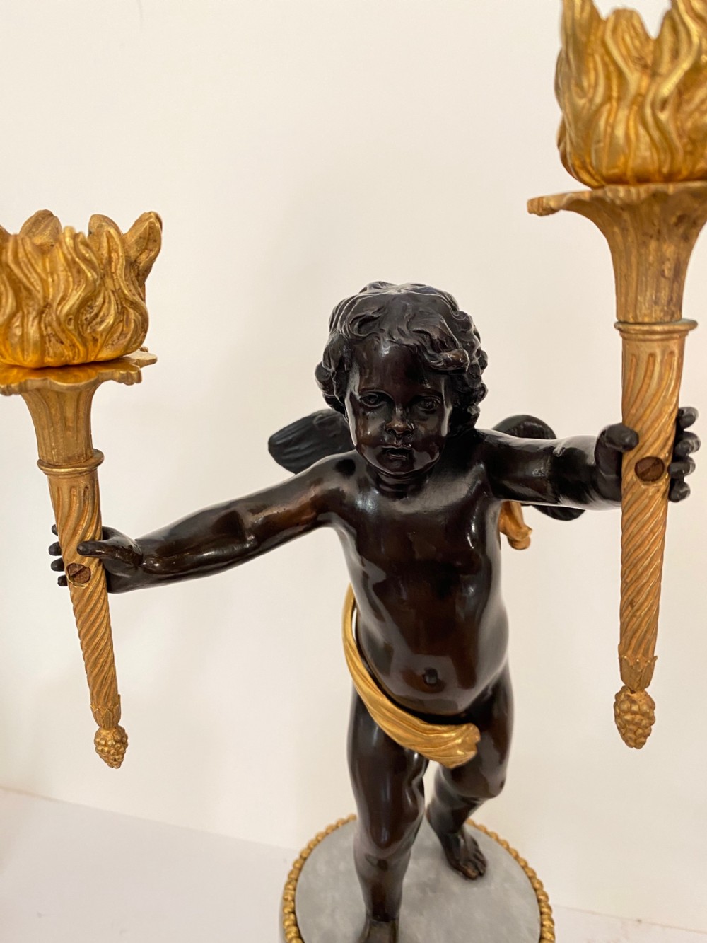 Pair of French Bronze and Gilt Bronze Putti Candelabra. Circa 1900 View VI