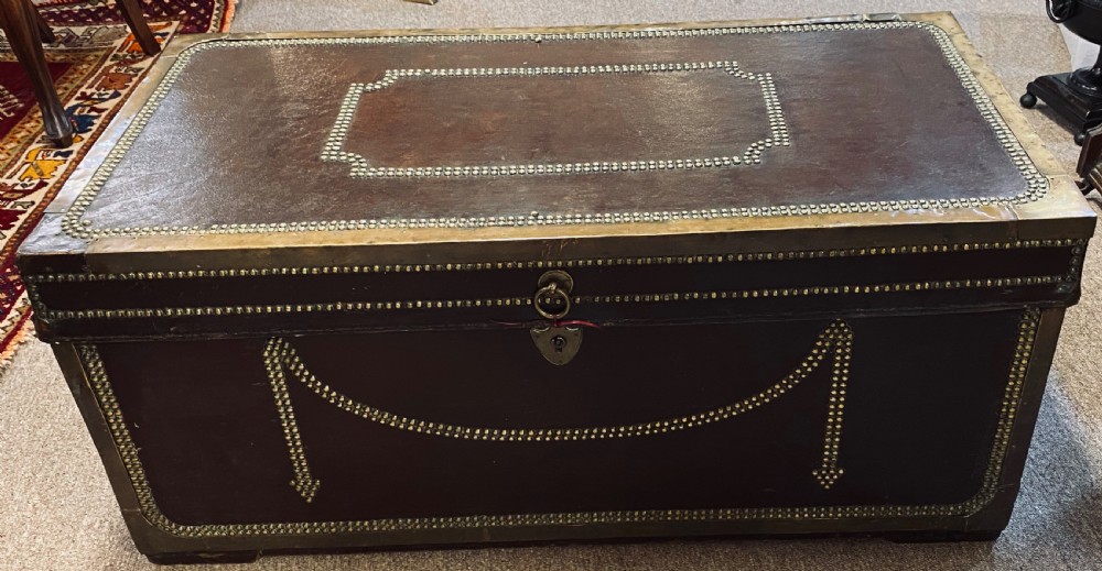 Large Military Campaign Chest in Leather Covered Camphor Wood View III