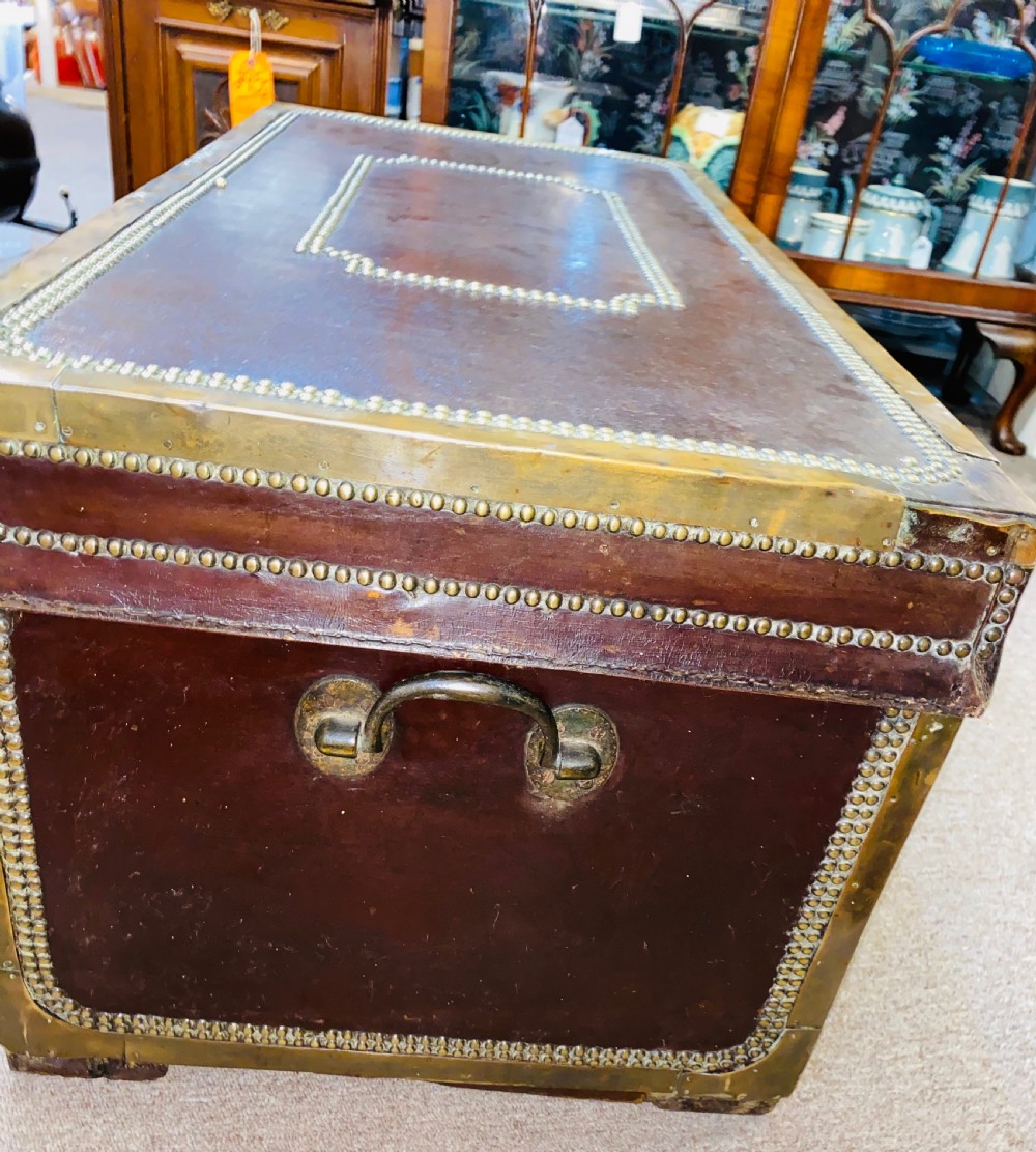 Large Military Campaign Chest in Leather Covered Camphor Wood View IV
