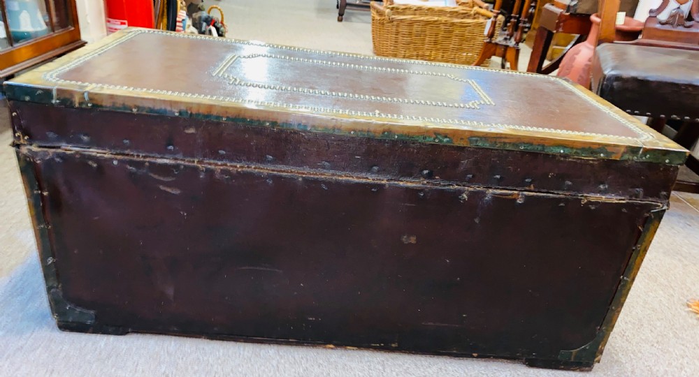 Large Military Campaign Chest in Leather Covered Camphor Wood View V