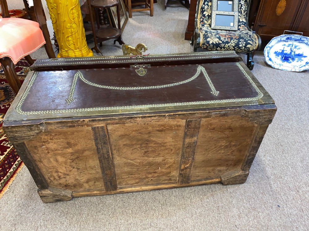 Large Military Campaign Chest in Leather Covered Camphor Wood View VI