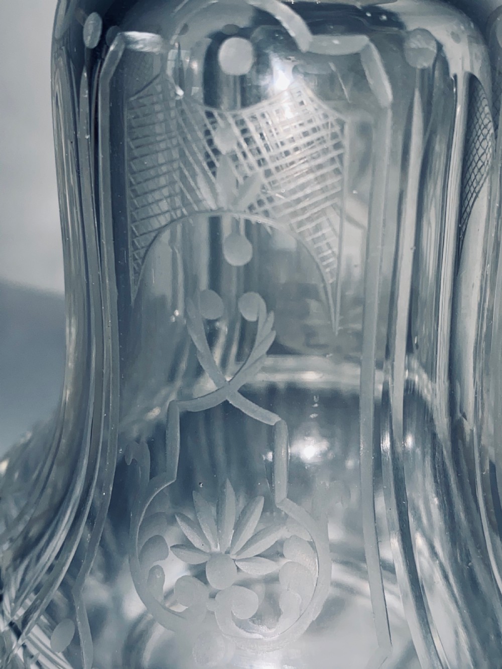 Pair of French etched & silver capped Scent bottles. Circa 1900 View IV