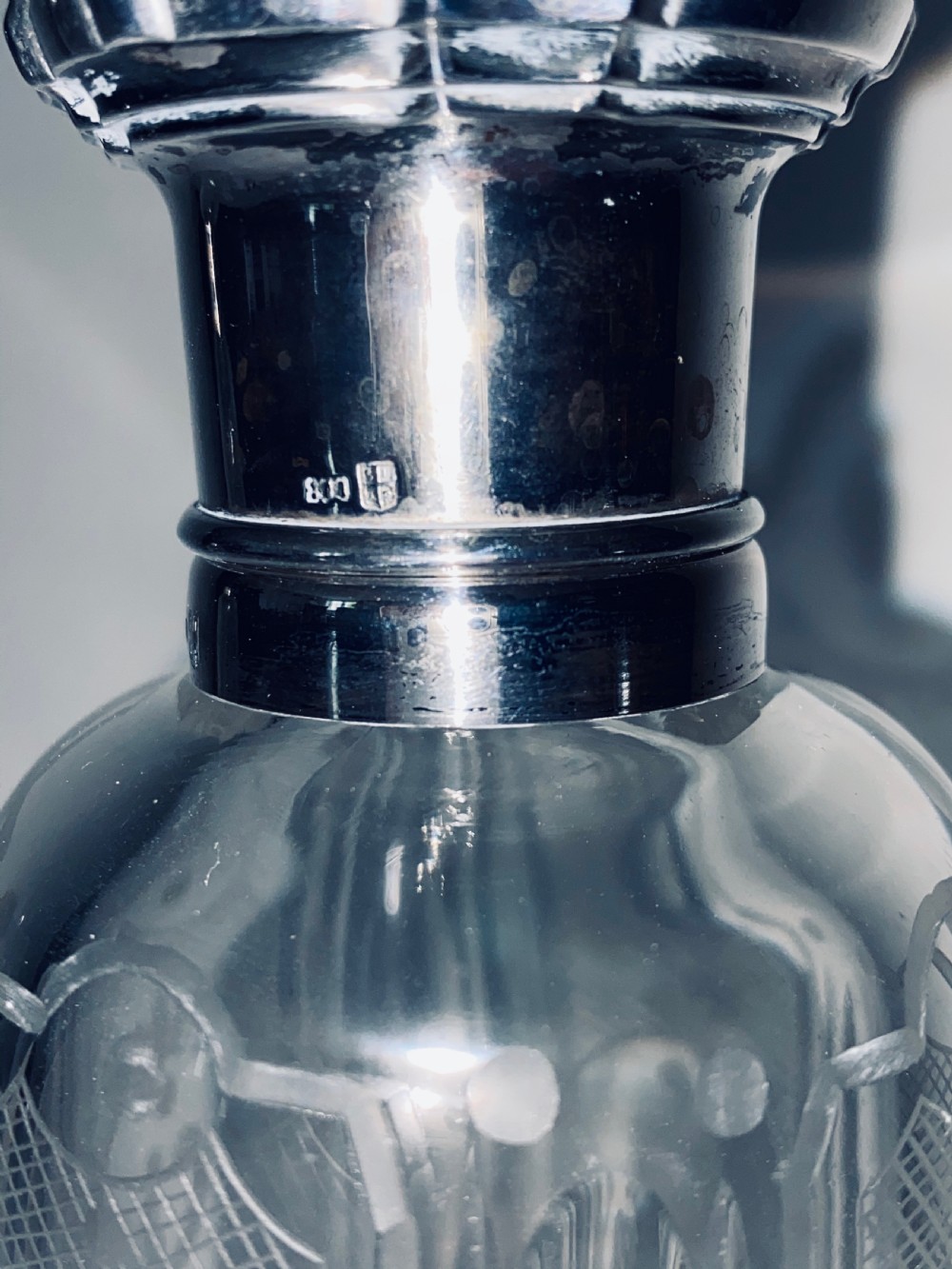 Pair of French etched & silver capped Scent bottles. Circa 1900 View VI
