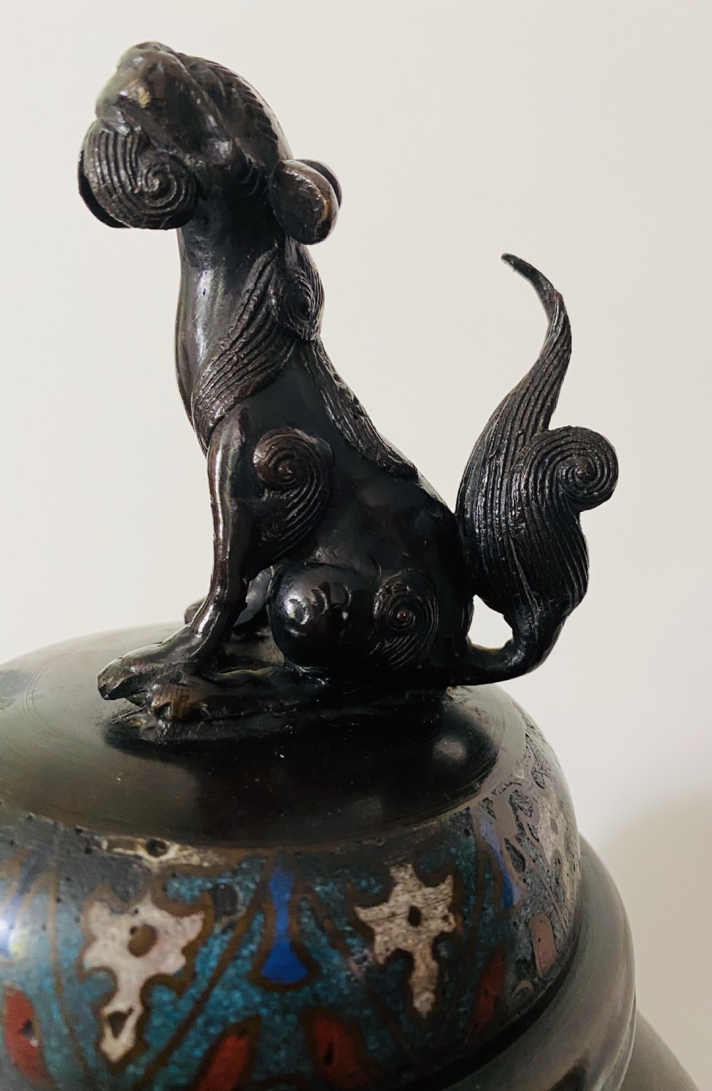 Chinese Bronze and Cloisonné 19th Century Koro and Cover View II
