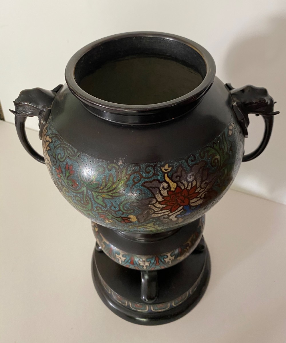 Chinese Bronze and Cloisonné 19th Century Koro and Cover View VII