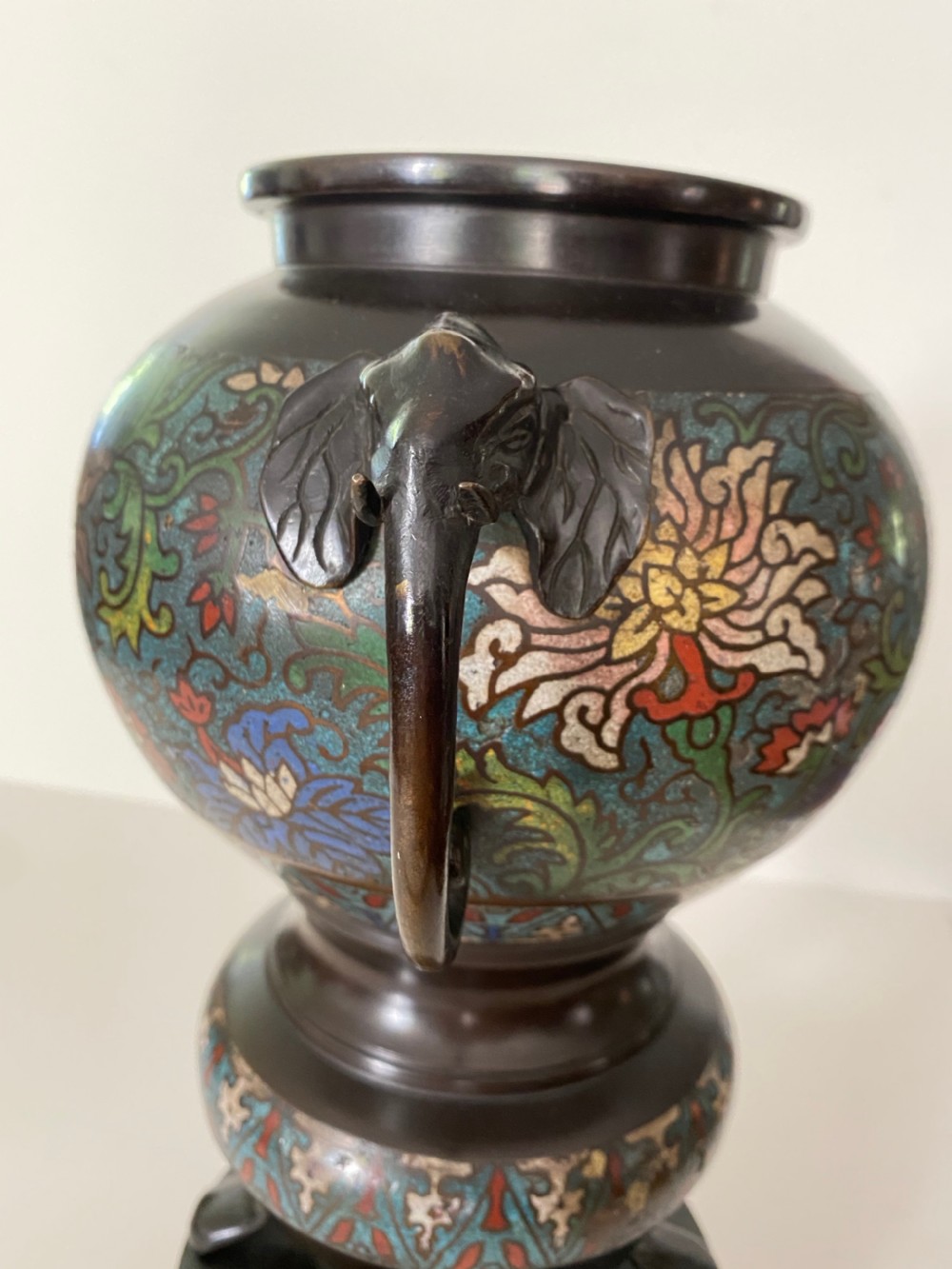 Chinese Bronze and Cloisonné 19th Century Koro and Cover View IX