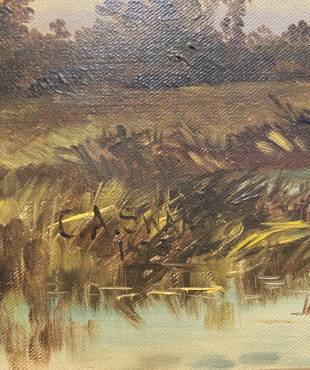 English School of A Wherry on the Broads. 19th Century Oil on Canvas View III