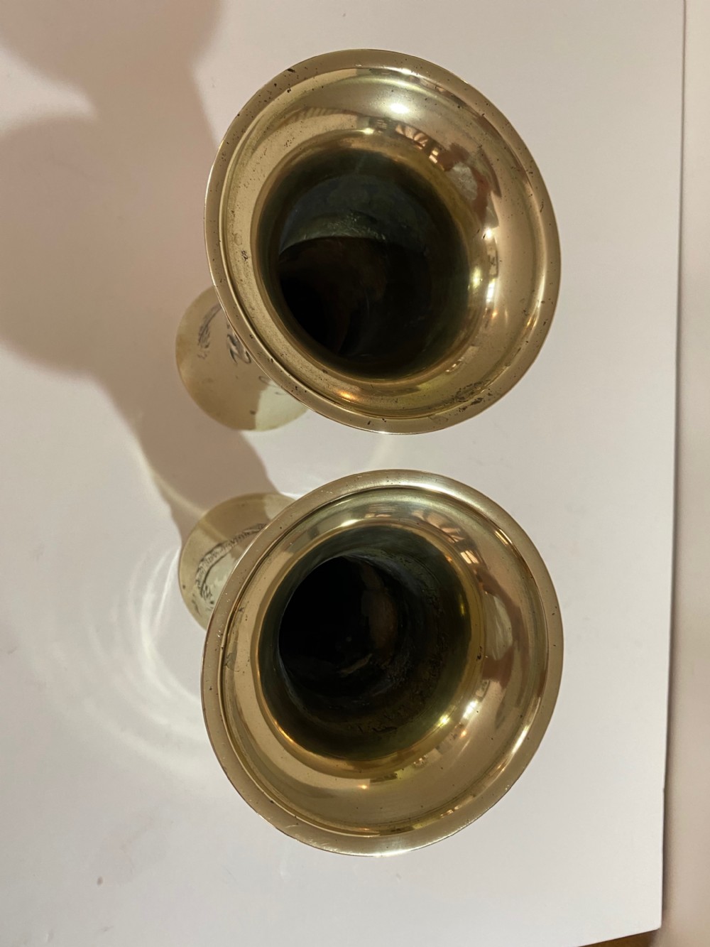 Pair of Chinese Brass Vases with Dragons. Circa 1900 View III