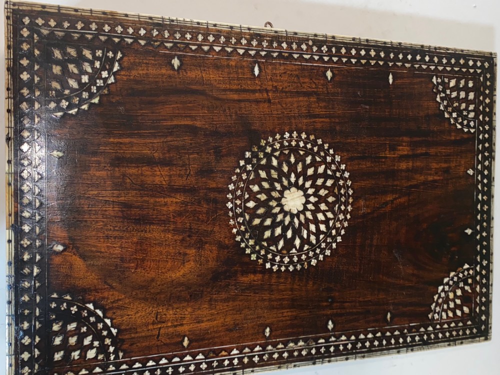 Very Large Teak and Bone Inlaid Cigar Box. Circa 1900 View II