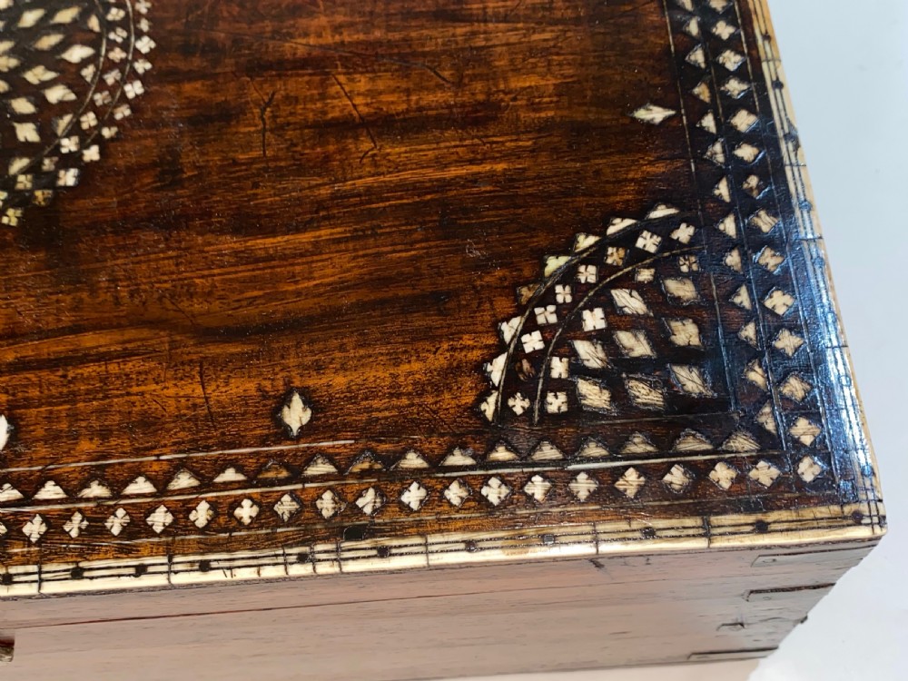 Very Large Teak and Bone Inlaid Cigar Box. Circa 1900 View III