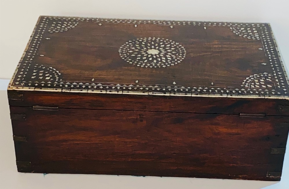 Very Large Teak and Bone Inlaid Cigar Box. Circa 1900 View VII